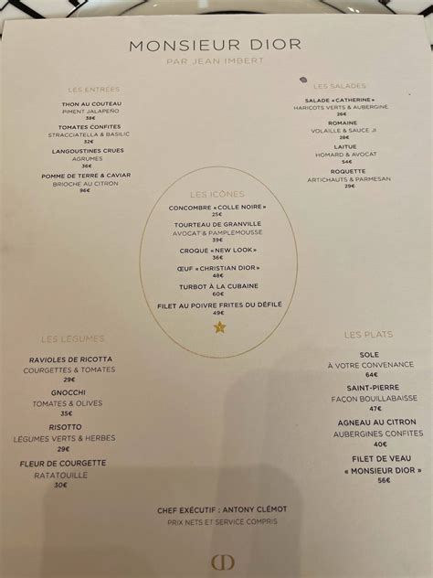 mr dior restaurant|monsieur dior menu.